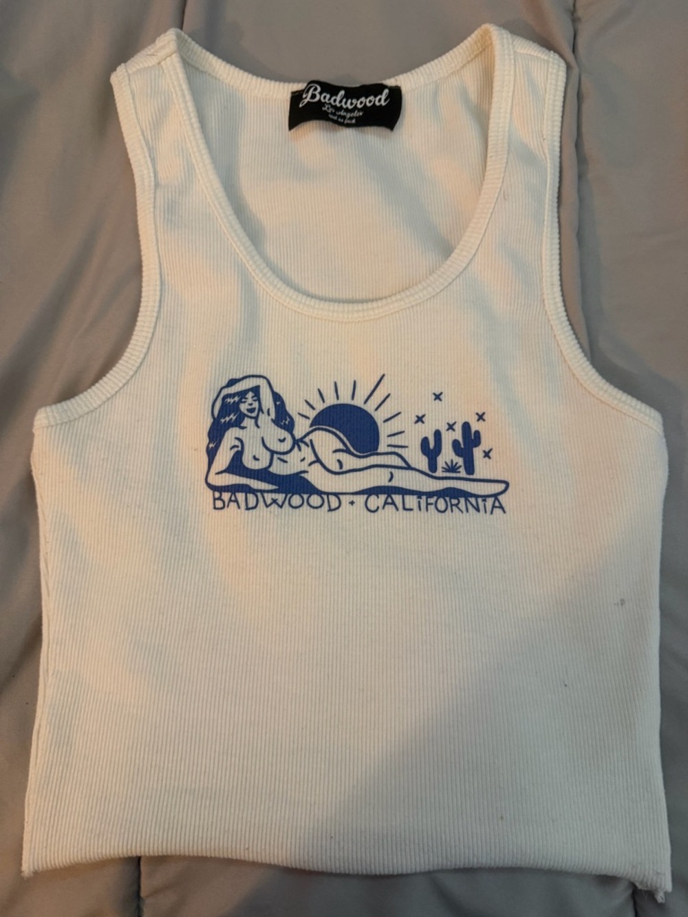 Badwood California White Ribbed Crop Tank